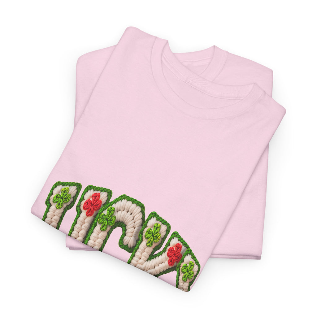 Lucky Crochet Clover T-Shirt — Faux-Yarn Embroidered St. Patrick’s Unisex Cotton Tee