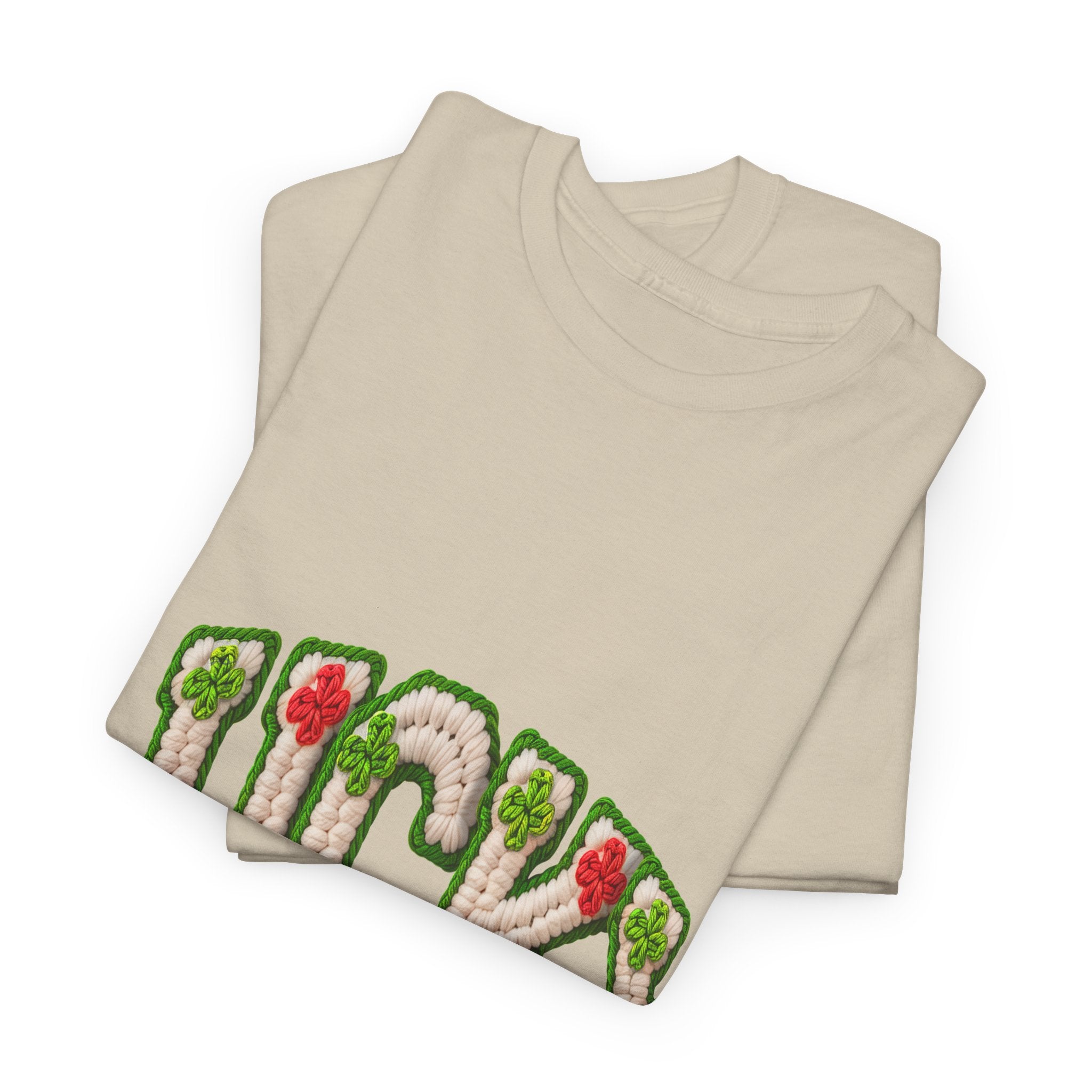 Lucky Crochet Clover T-Shirt — Faux-Yarn Embroidered St. Patrick’s Unisex Cotton Tee