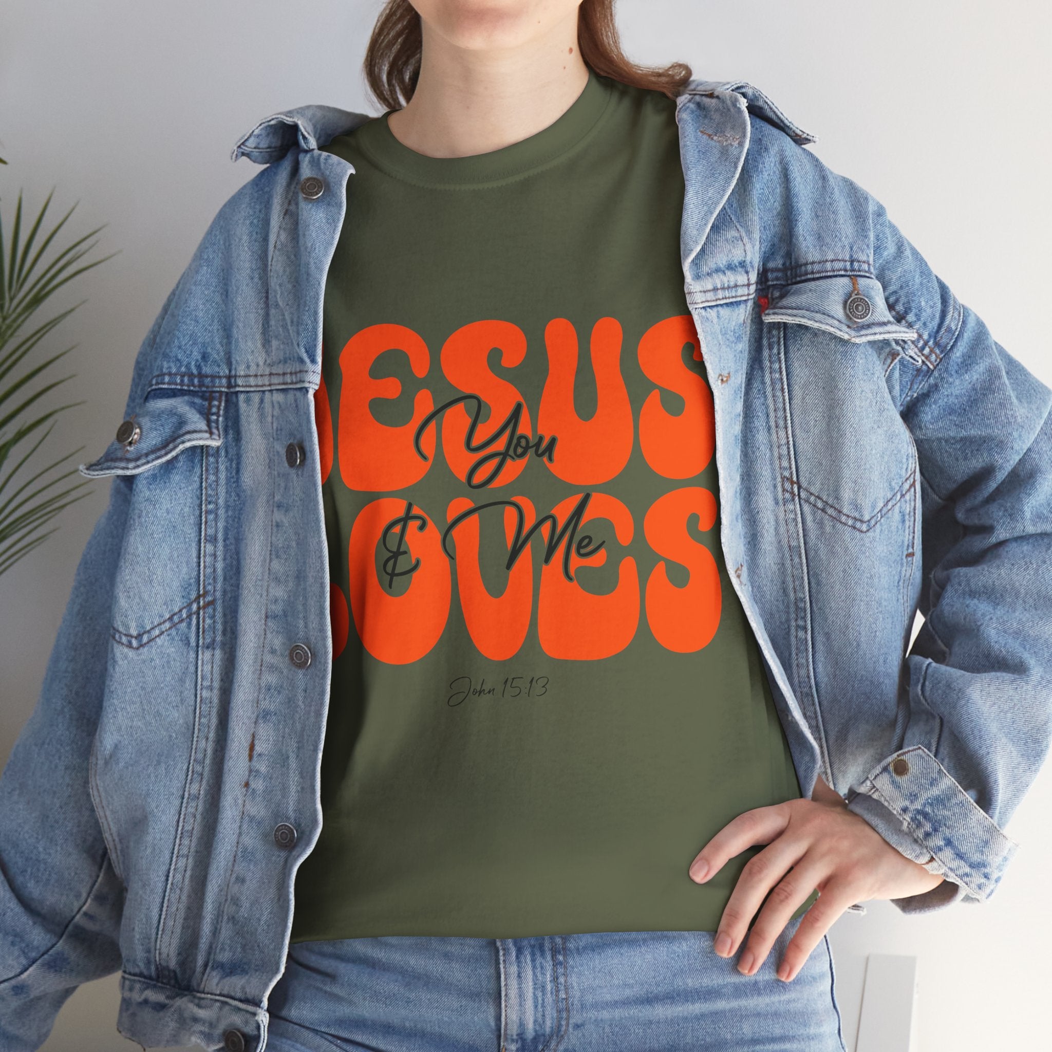 Jesus Loves You & Me Retro Tee — Playful Orange Bubbly Christian Unisex Cotton T-Shirt
