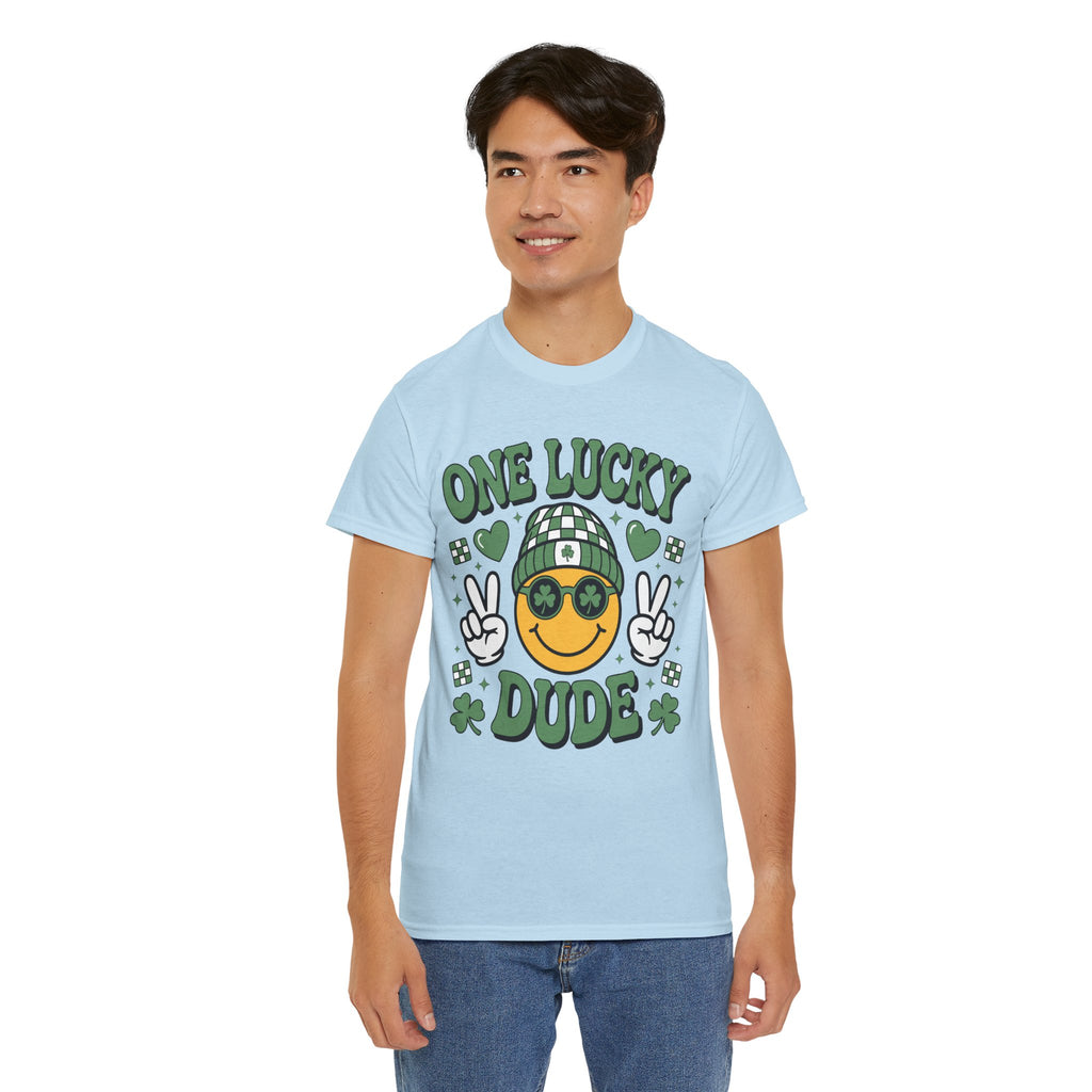 One Lucky Dude Shamrock Tee — St. Patrick's Day Smiley Unisex Cotton Tshirt