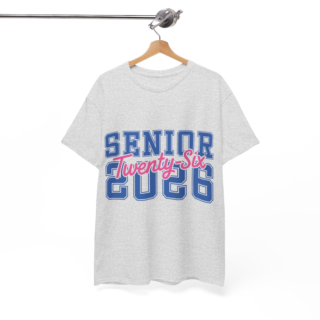 Senior 2026 Tee — Pink Varsity Block with Blue Script Overlay Unisex Cotton Tee