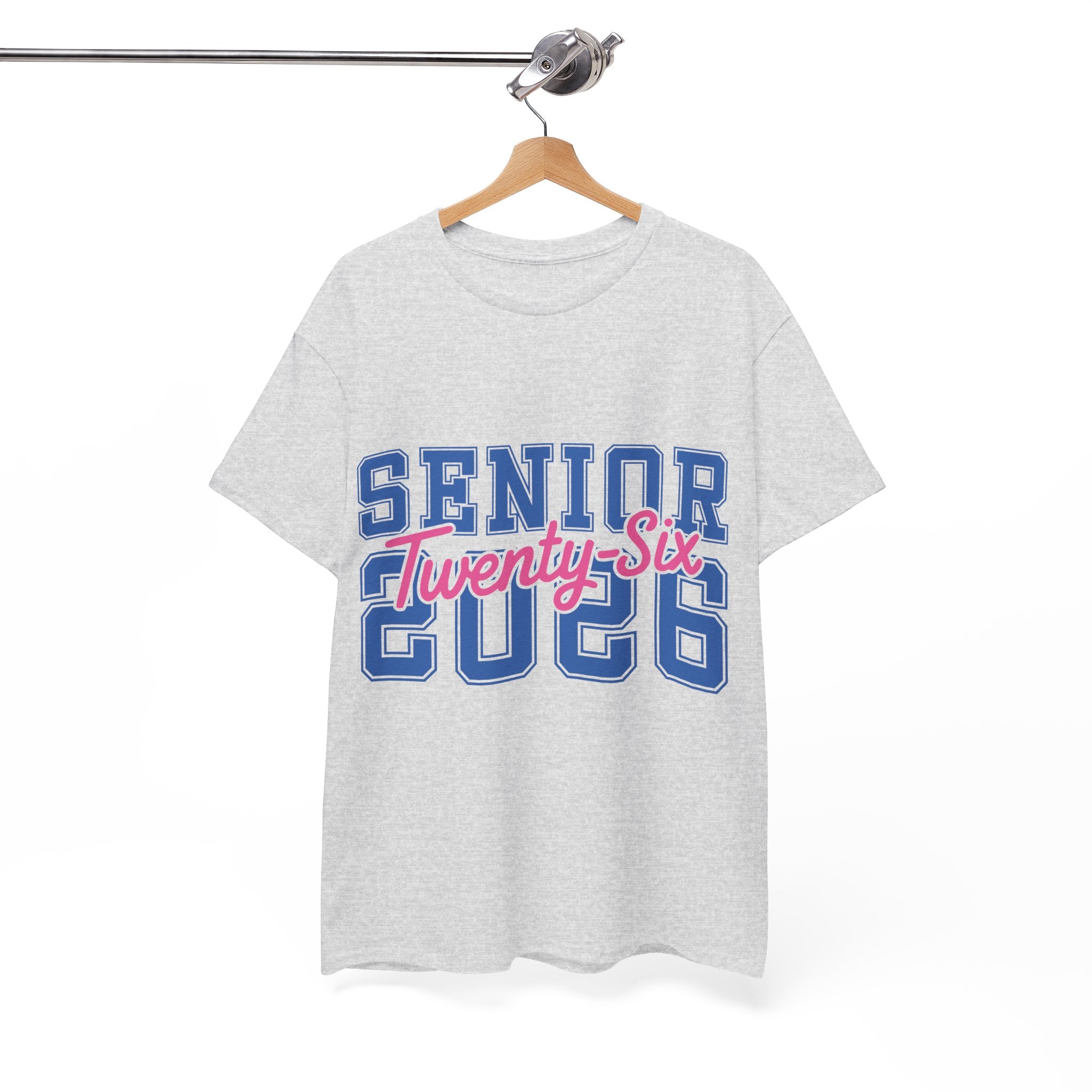Senior 2026 Tee — Pink Varsity Block with Blue Script Overlay Unisex Cotton Tee
