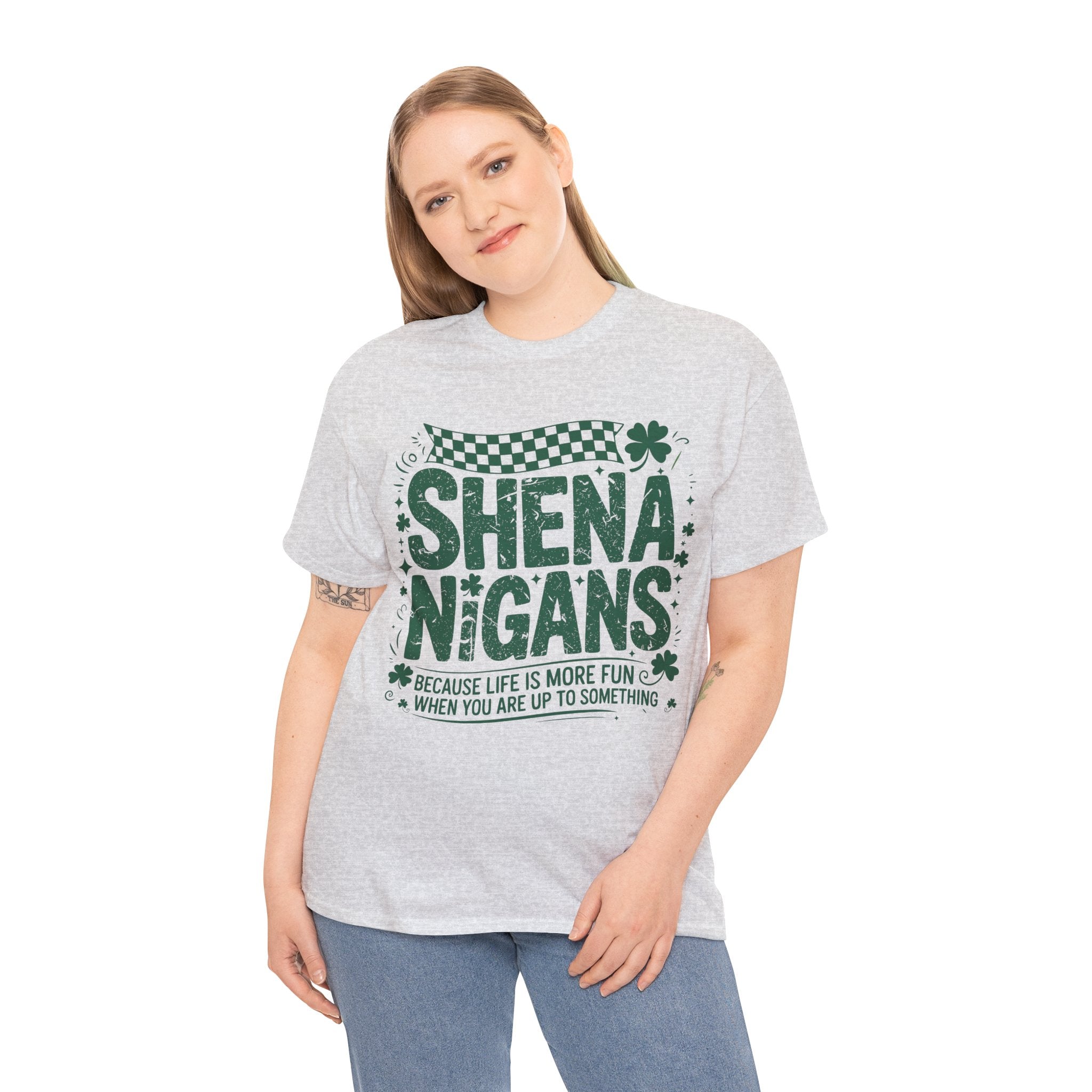 Shenanigans Clover Tee — Bright Green St. Patrick’s Day Shirt with Checkered Flag Unisex Cotton Tee