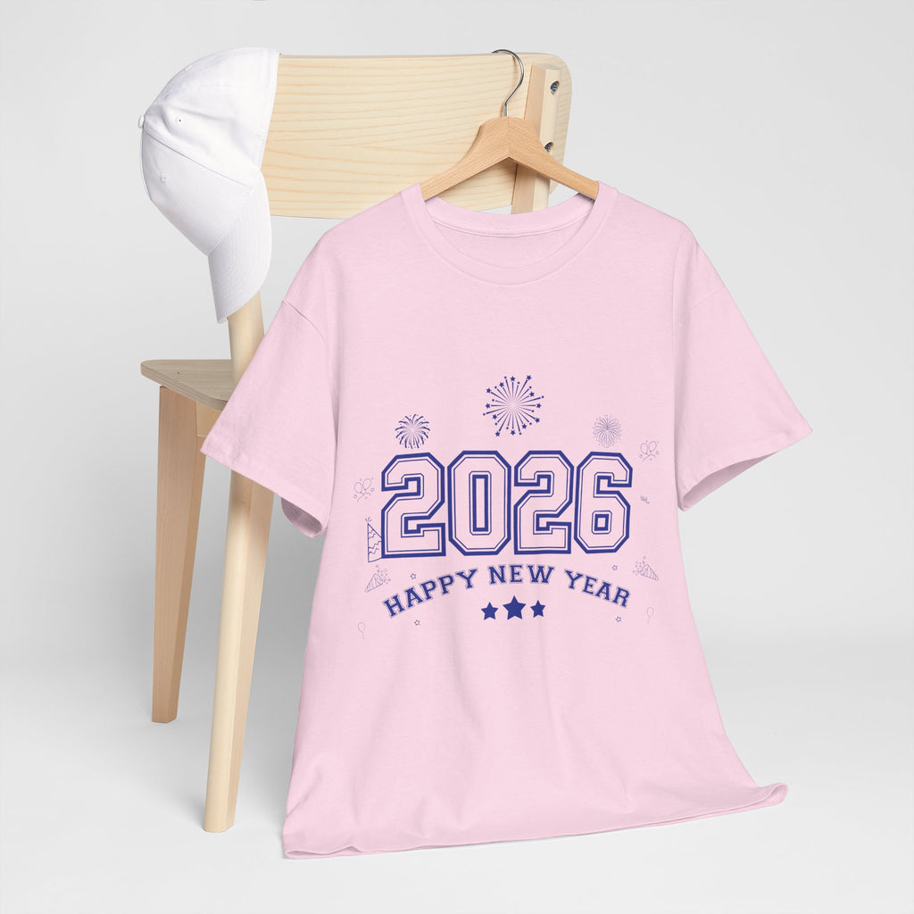 Happy New Year 2026 Varsity Tee — Fireworks & Confetti Celebration Unisex Cotton Tee