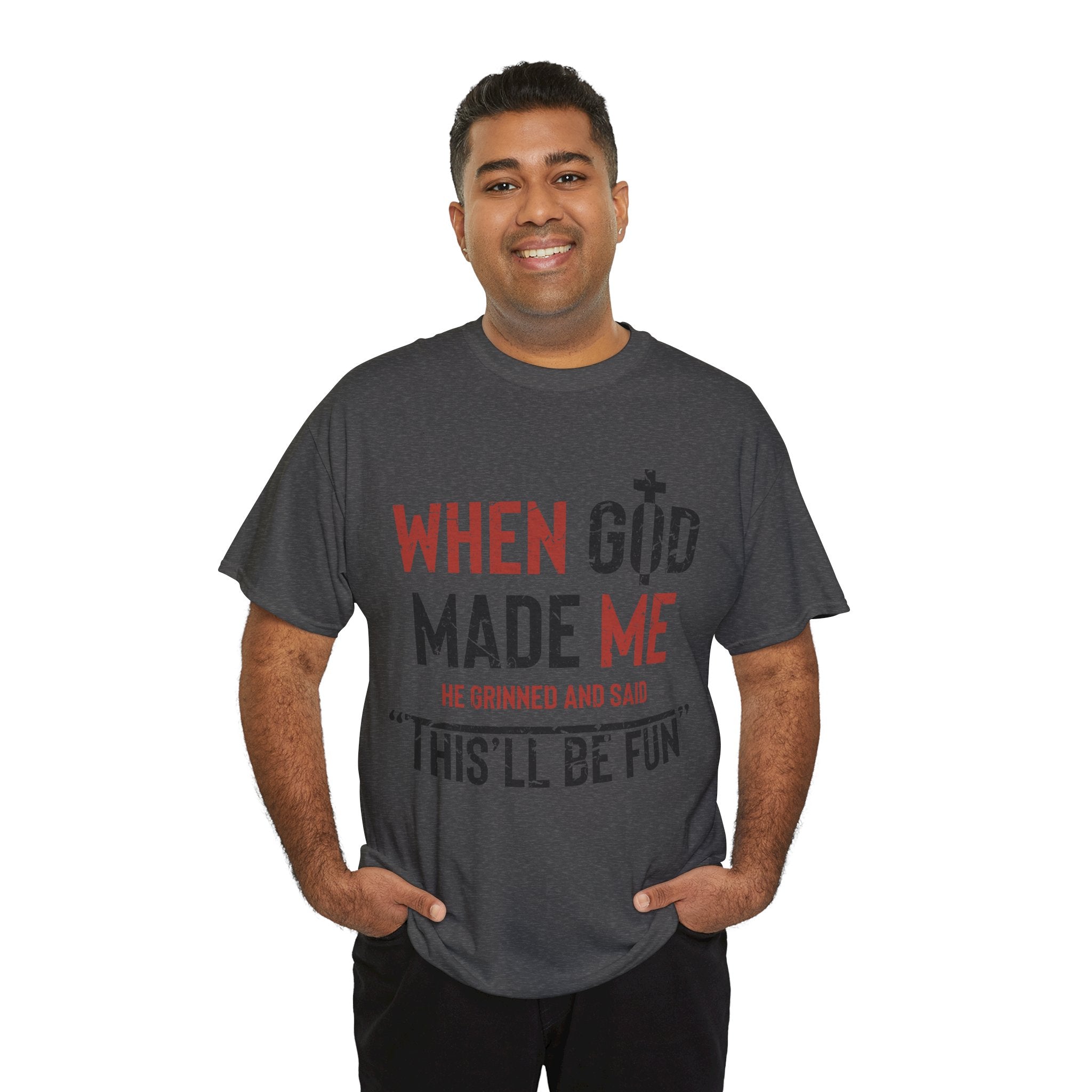 Humorous Grunge Quote Tee — "When He Saw Me, He Grinned and Said"Unisec Cotton Tee