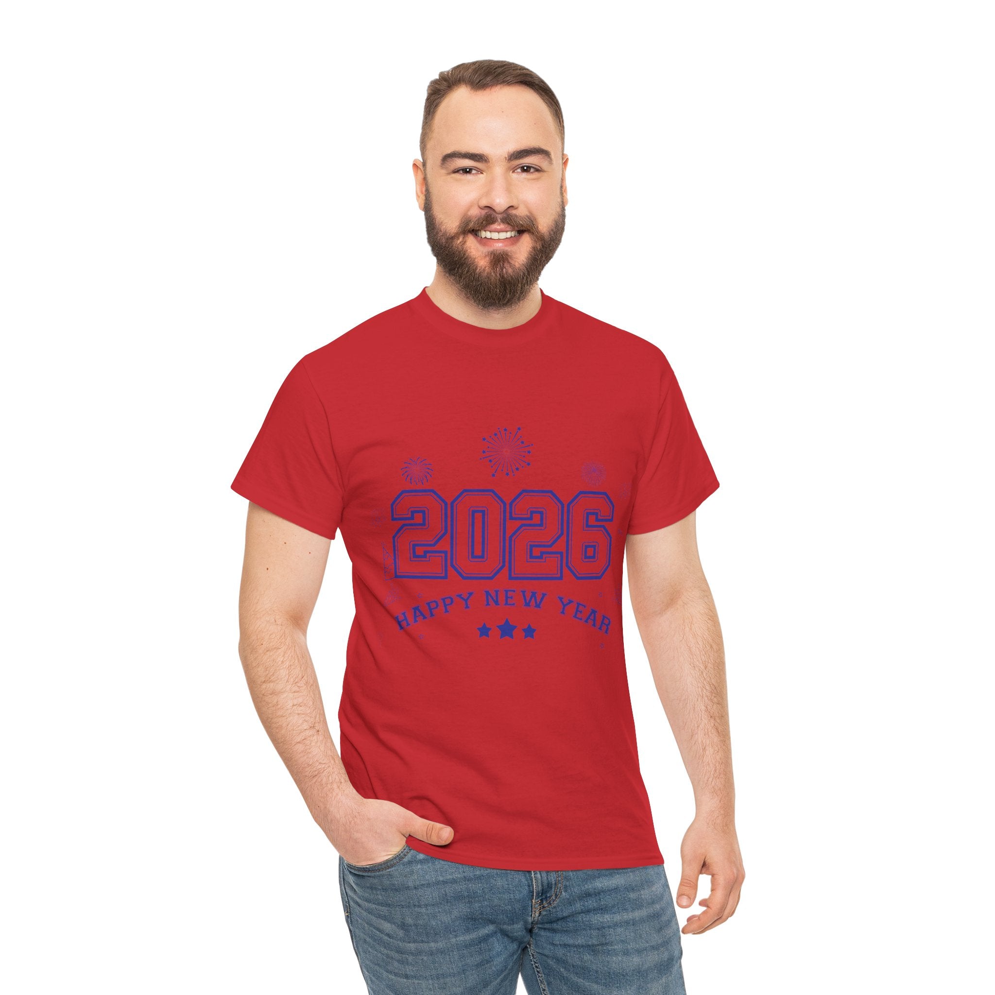 Happy New Year 2026 Varsity Tee — Fireworks & Confetti Celebration Unisex Cotton Tee
