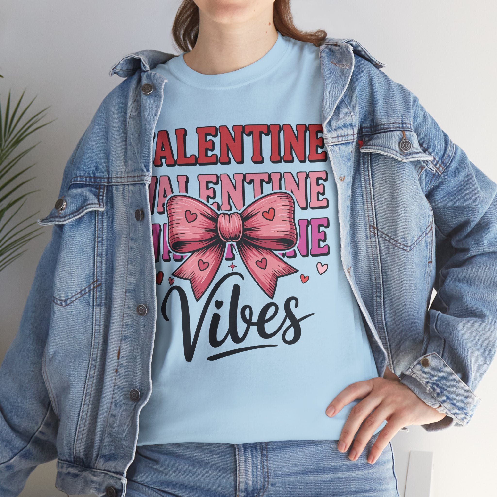 Valentine Vibes T-Shirt — Pink Bow Heart Graphic Unisex Cotton Tee