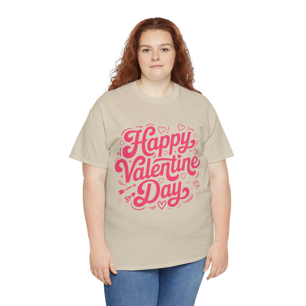 Happy Valentine Day Tee — Pink Heart & Love Icons Valentine's Unisex Cotton Shirt