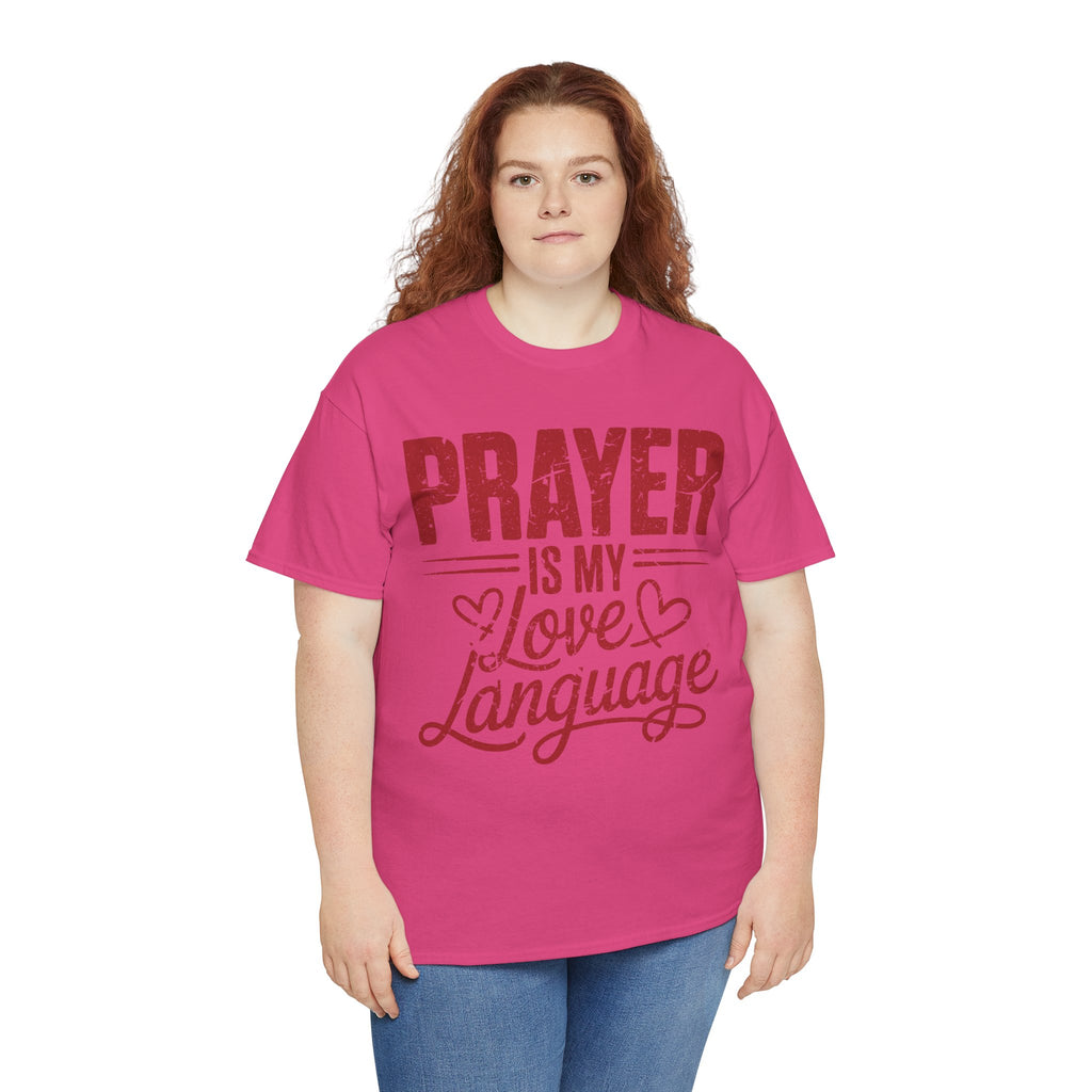 Prayer Is My Love Language T-Shirt — Faith-Inspired Red Hearts Unisex Cotton Tee