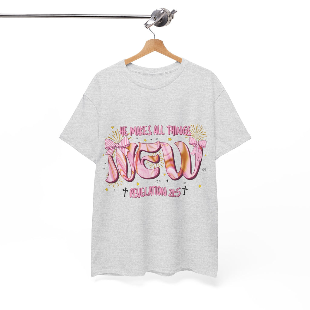 Christian Marble Tee — “He Makes All Things New” (Revelation 21:5)... Unisex Cotton Tee