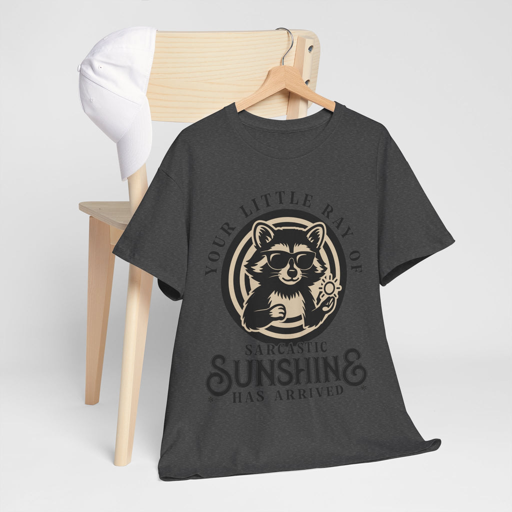 Cool Raccoon Sunglasses T-Shirt — Raccoon Holding Sun Graphic Unisex Cotton Tee