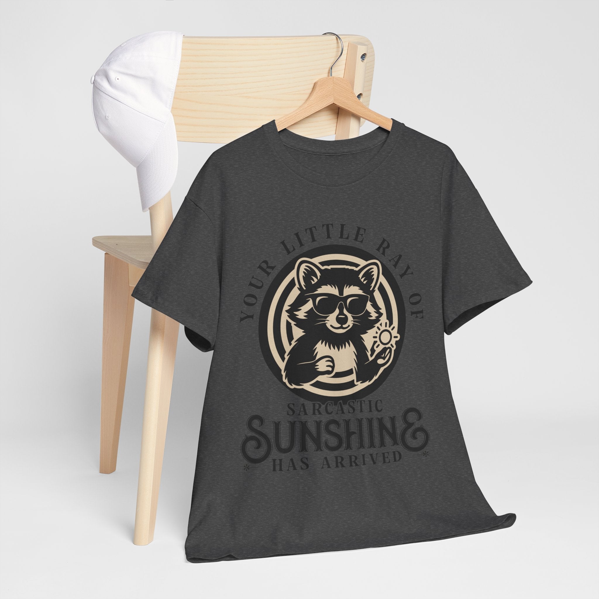 Cool Raccoon Sunglasses T-Shirt — Raccoon Holding Sun Graphic Unisex Cotton Tee