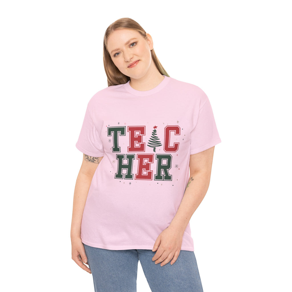 Teacher Christmas Varsity T-Shirt — Red & Green Holiday Unisex Cotton Tee