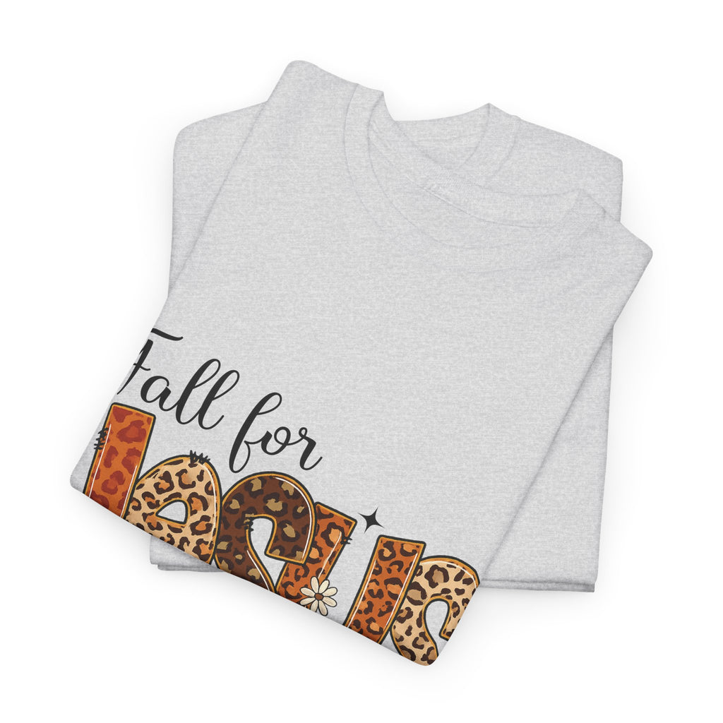 JESUS Leopard Print Fall T-Shirt — Pumpkins, Leaves & Floral Christian Unisex Cotton Tee