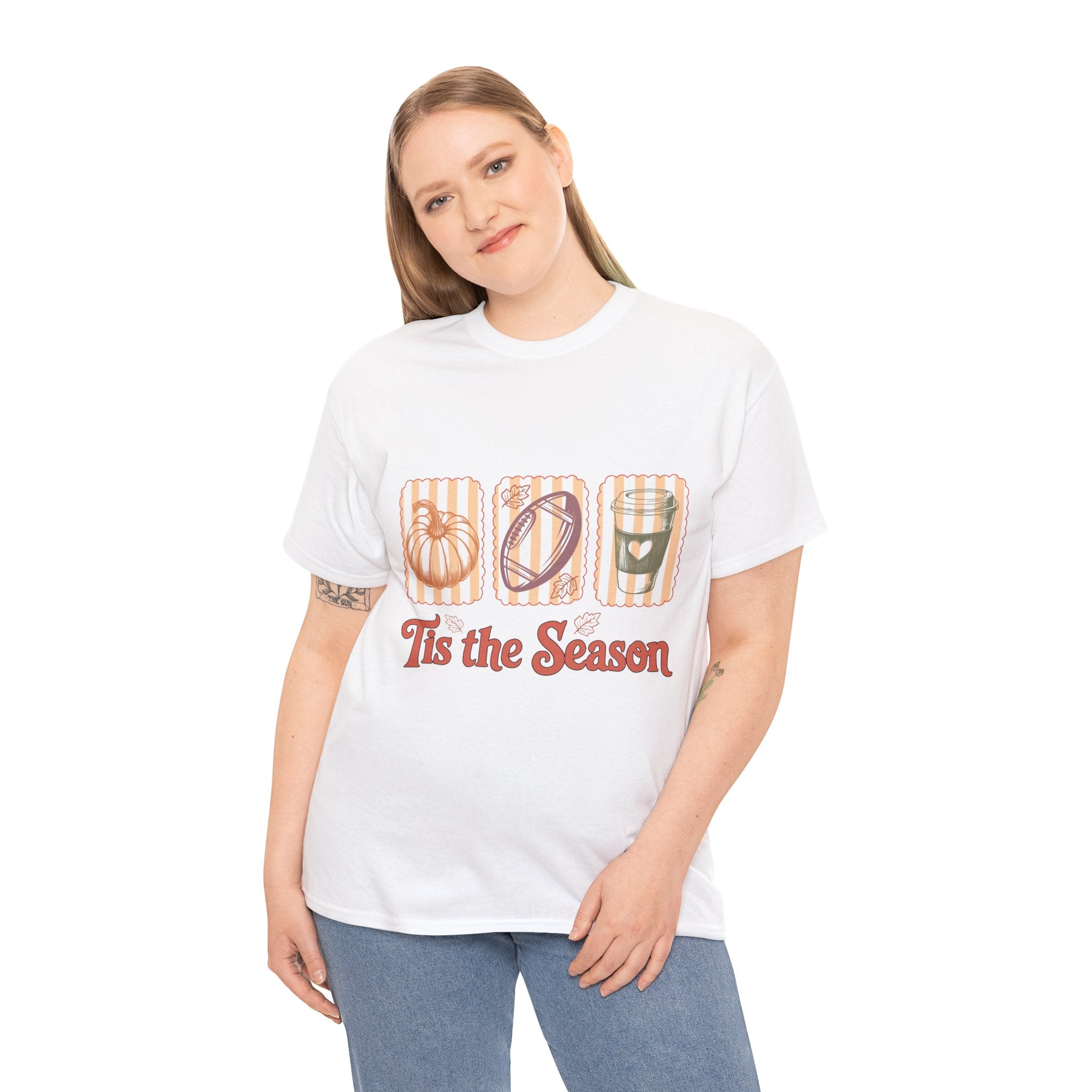 Tis the Season Pumpkin, Football & Coffee Fall Unisex Cotton T-Shirt