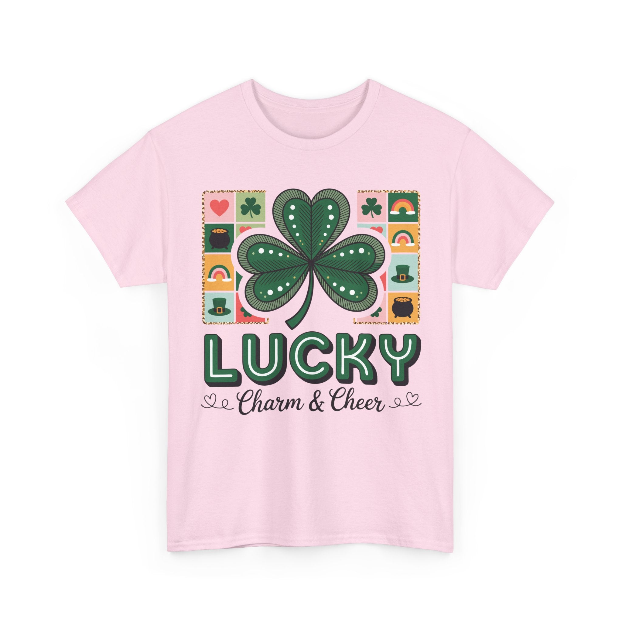 Lucky Charm & Cheer Clover Tee — Patchwork St. Patrick’s Day Unisex Cotton T-Shirt