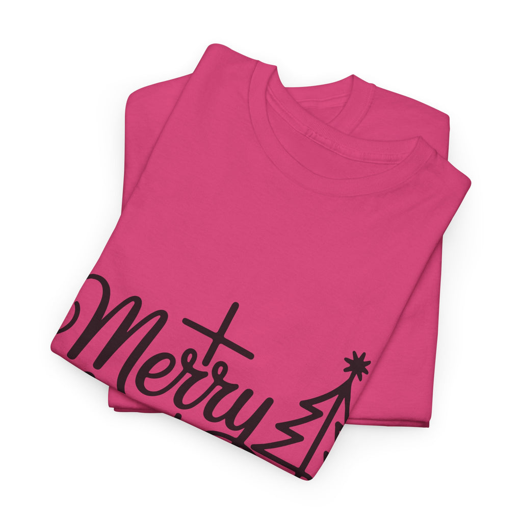 Merry Christmas Script T-Shirt with Cross & Tree(Unisex Cotton Tee)