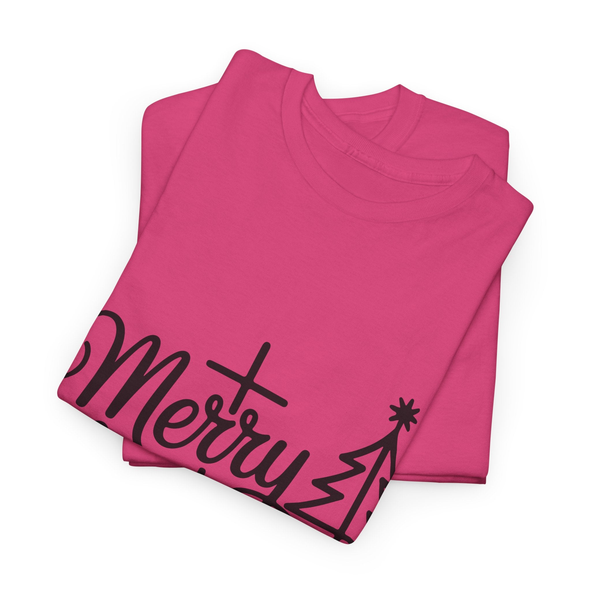 Merry Christmas Script T-Shirt with Cross & Tree(Unisex Cotton Tee)