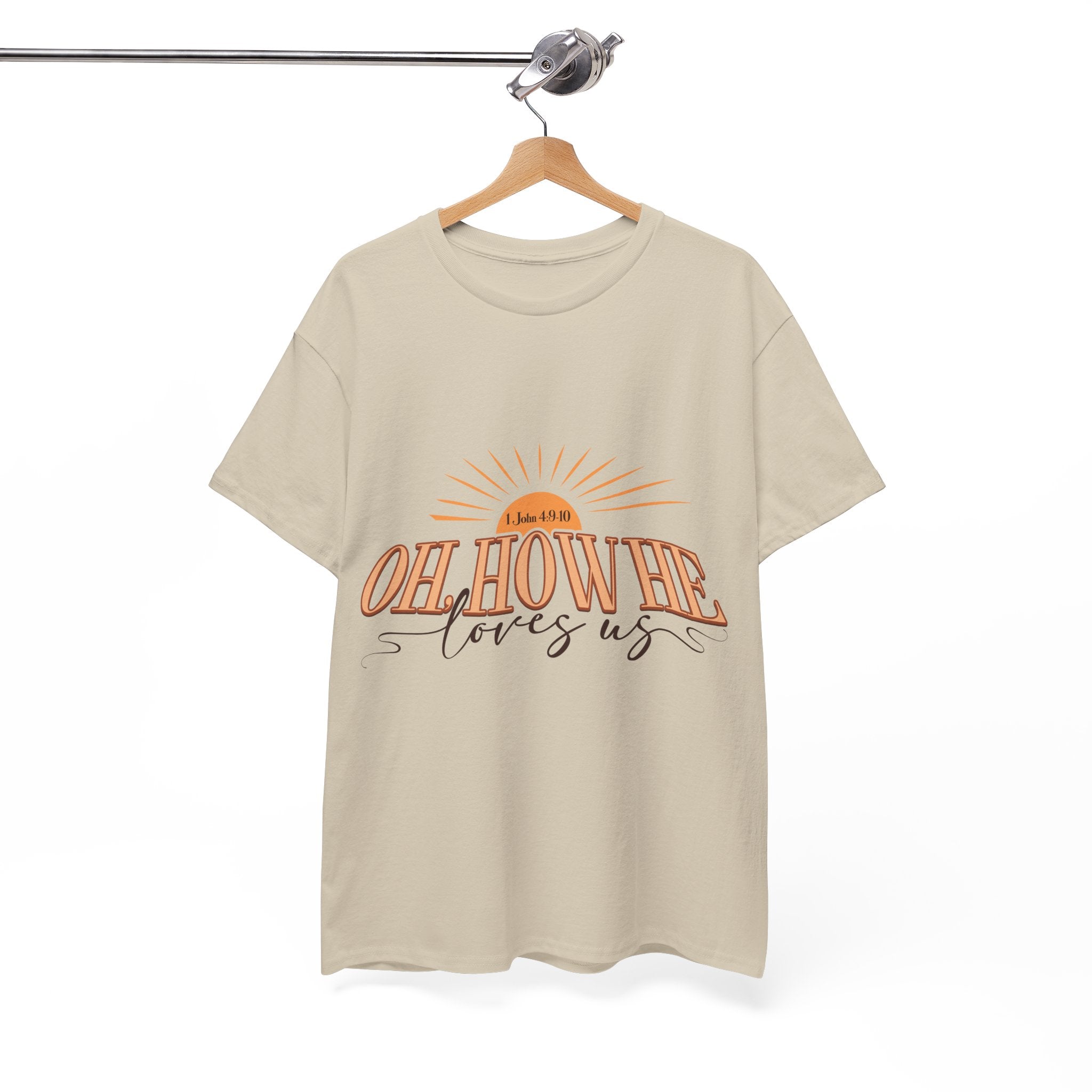 Oh How He Loves Us Sunrise Tee — 1 John 4:9-10 Christian Unisex Cotton T‑Shirt