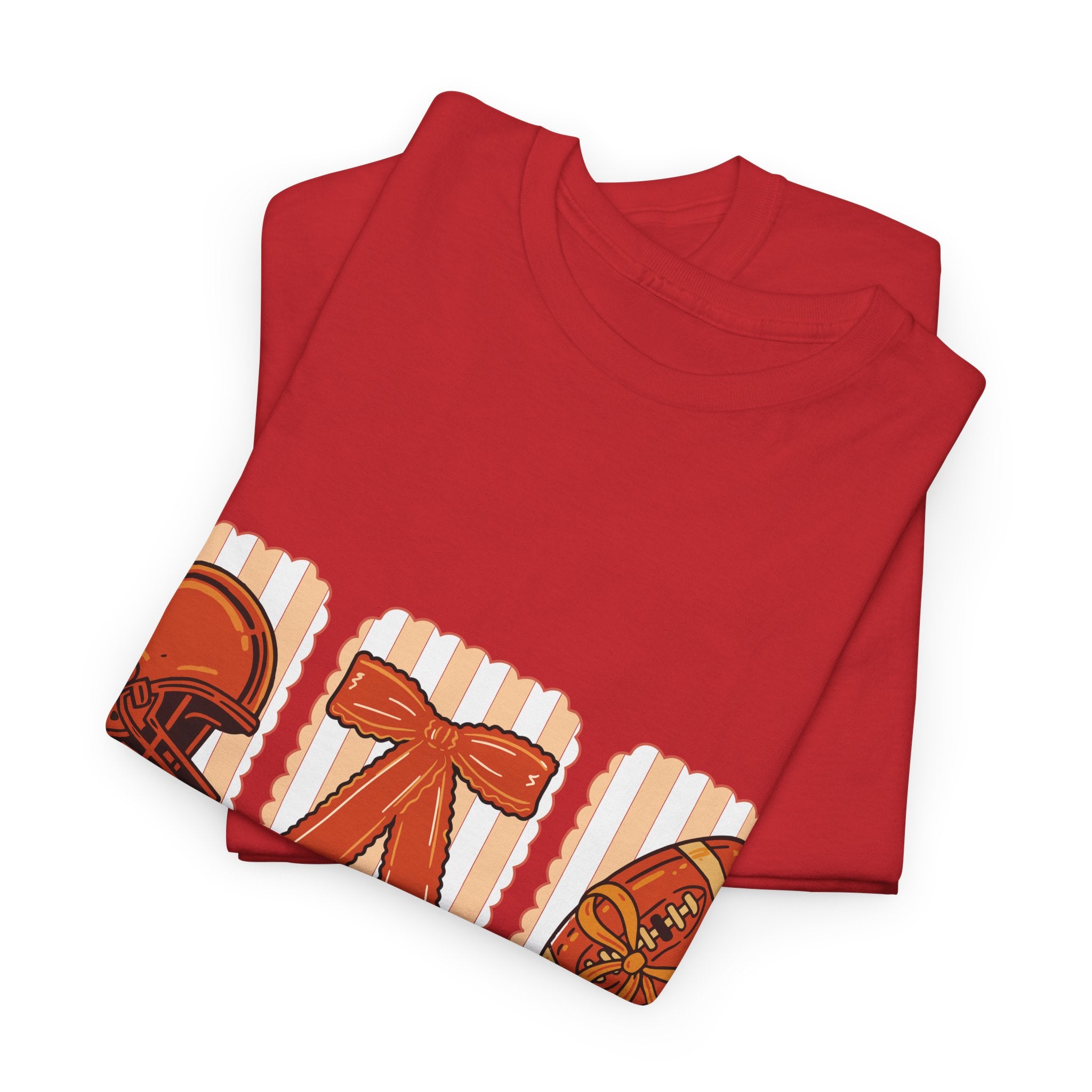 Touch Down Season Football Tee — Striped Fall Helmet & Bow Design Unisex Cotton Tee