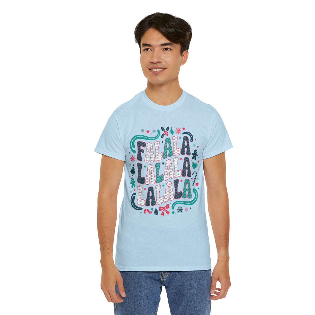 Fa La La La La Christmas T-Shirt — Festive Candy Cane & Gingerbread Holiday Unisex Cotton Tee