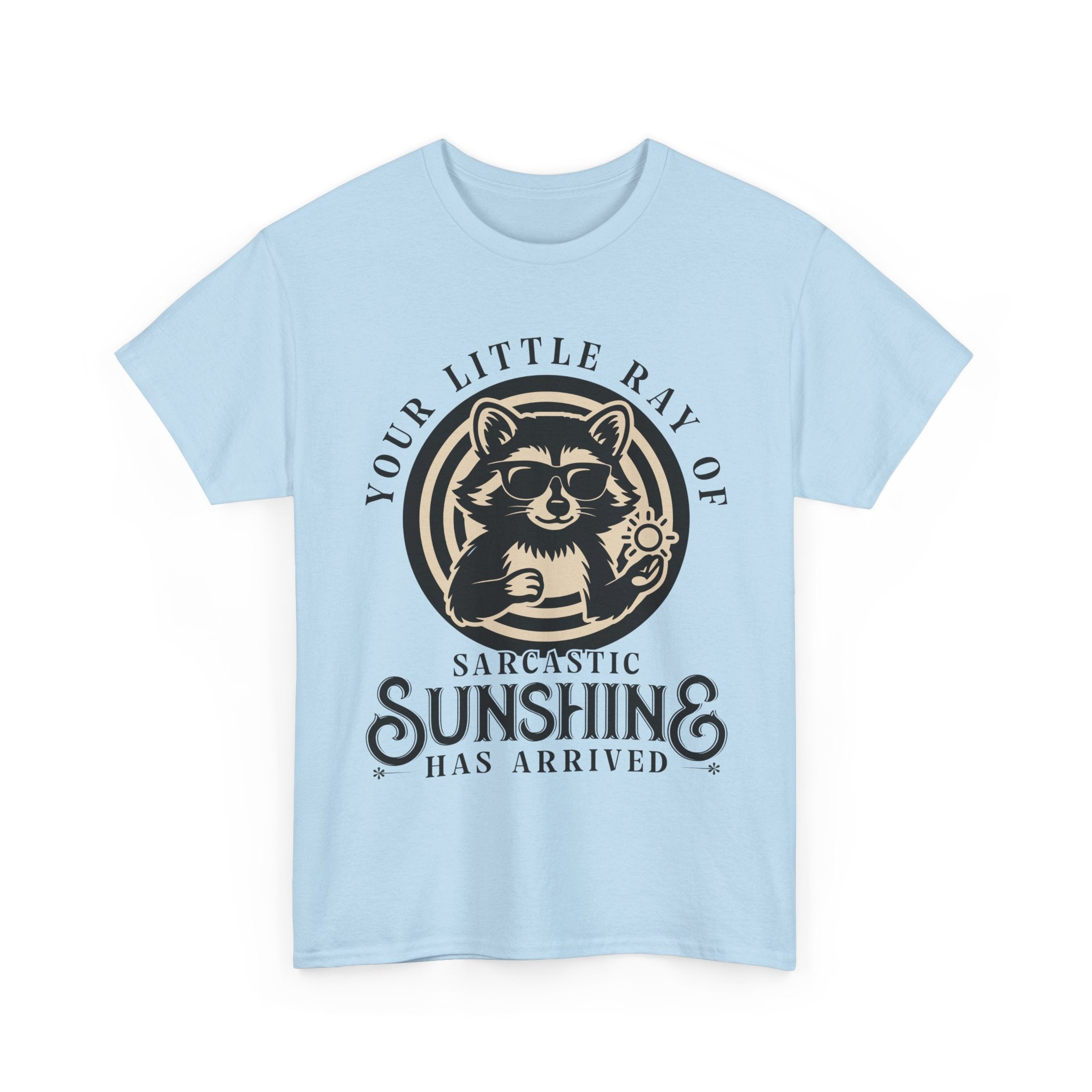 Cool Raccoon Sunglasses T-Shirt — Raccoon Holding Sun Graphic Unisex Cotton Tee