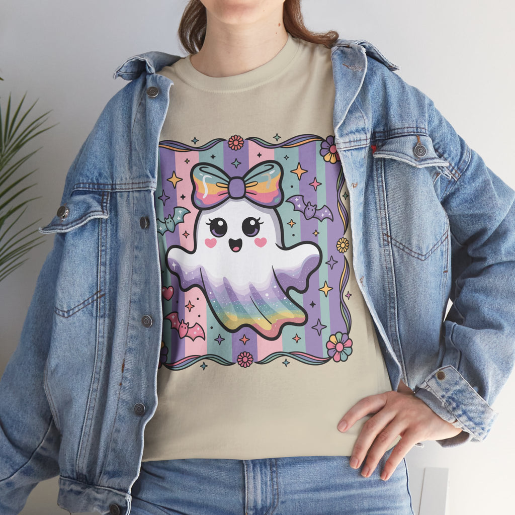 Pastel Ghost Rainbow Bow Unisex Cotton Tee