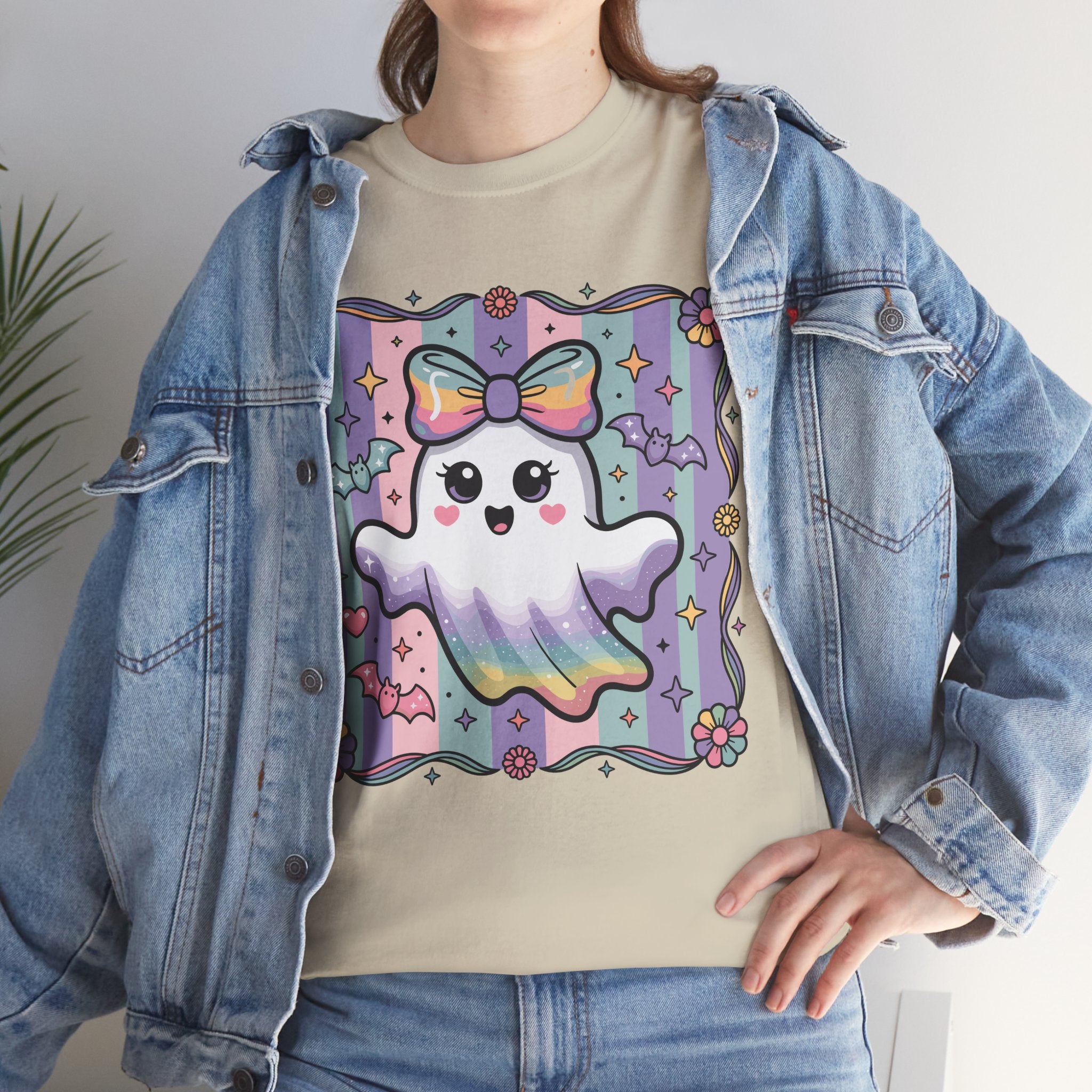 Pastel Ghost Rainbow Bow Unisex Cotton Tee