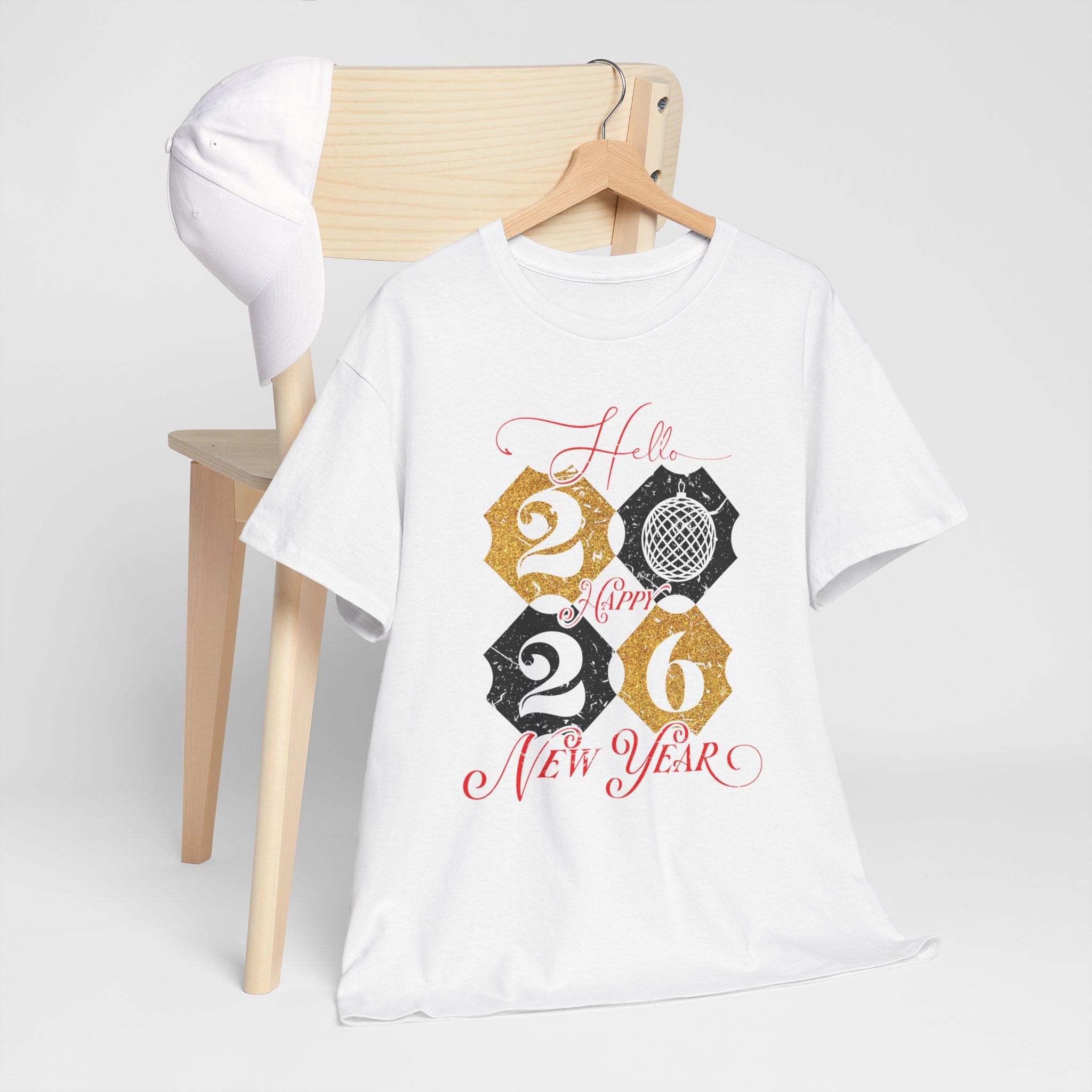 2026 Happy New Year Pink Varsity Tee — Fireworks Party Graphic.Unisex Cotton Tee