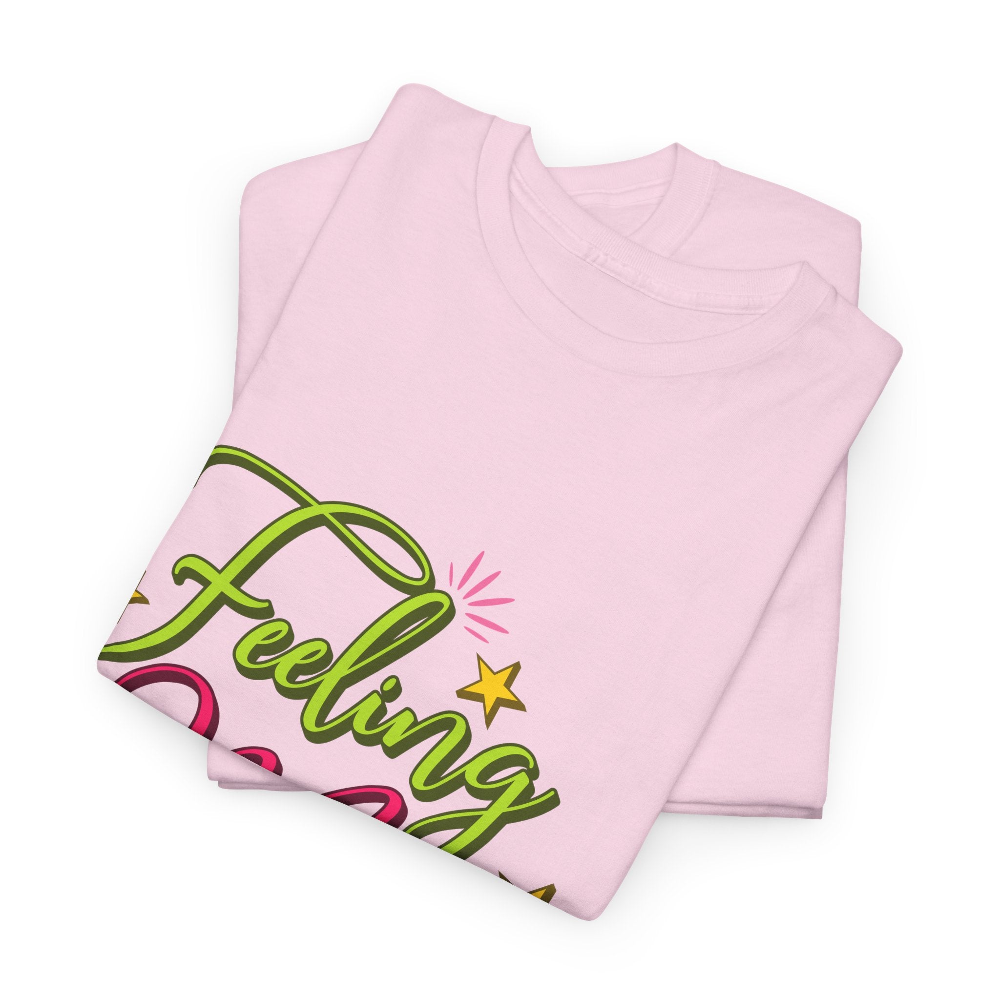 Feeling Merry T-Shirt — Bright Green & Pink Holiday Tee with Stars.Unisex Cotton Tee