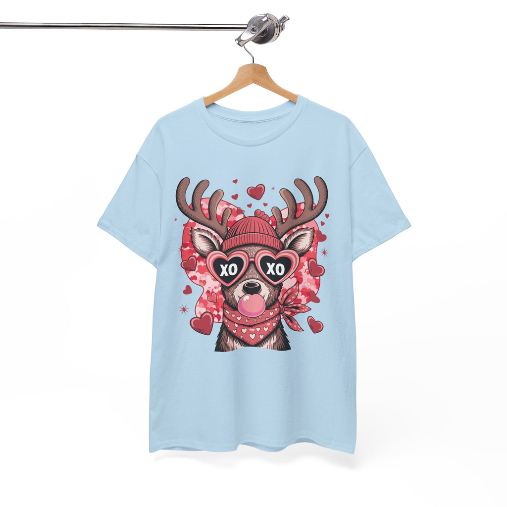 Valentine Deer Tee — Cute XO Heart Glasses, Beanie & Scarf Unisex Cotton Tshirt