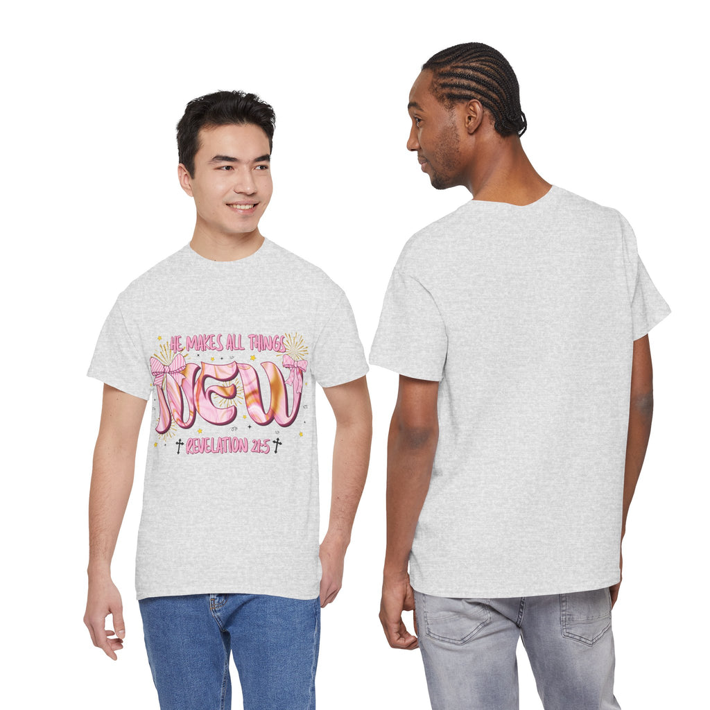 Christian Marble Tee — “He Makes All Things New” (Revelation 21:5)... Unisex Cotton Tee