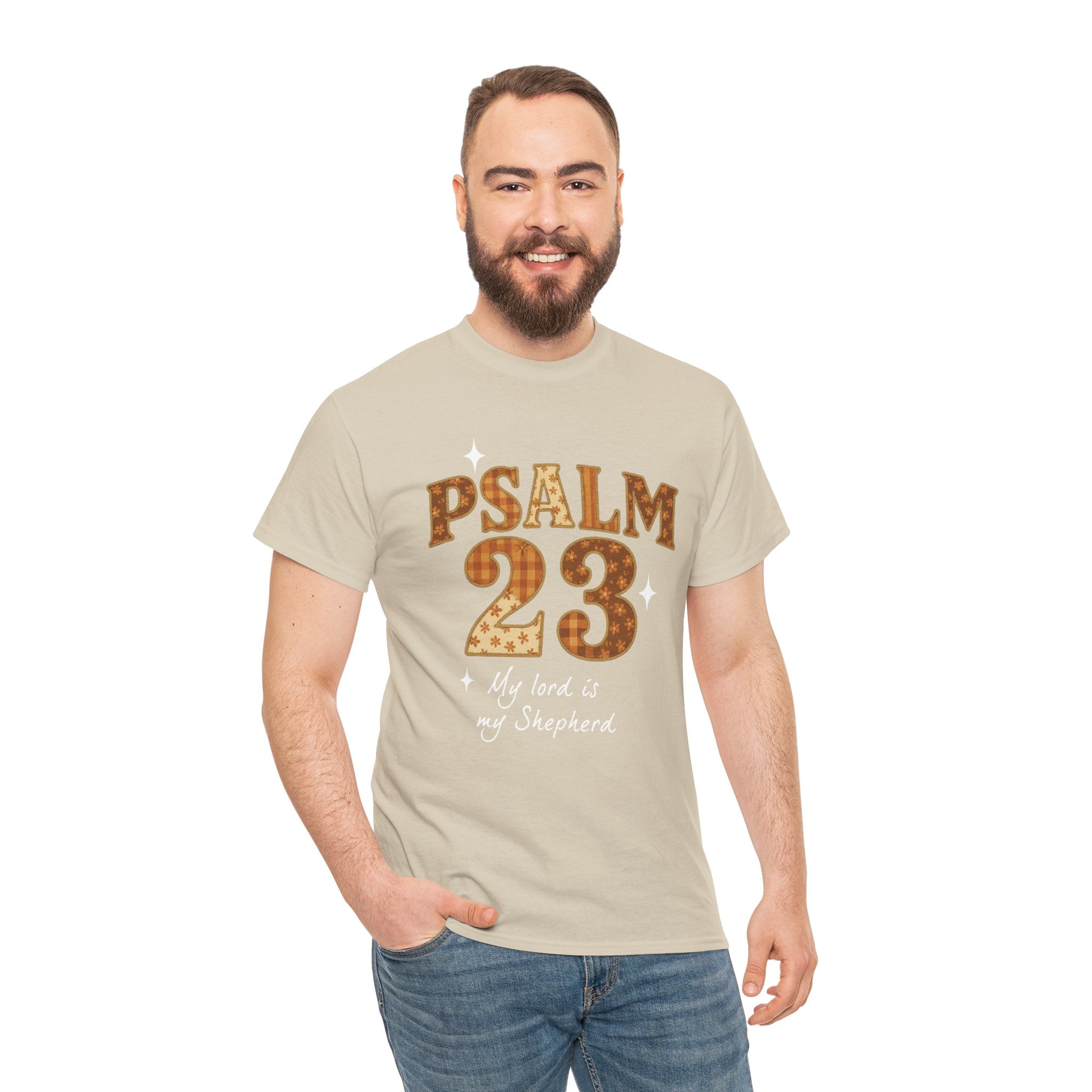 Psalm 23 Floral Tee — “My Lord Is My Shepherd” Stitched-Text Unisex Cotton Tee