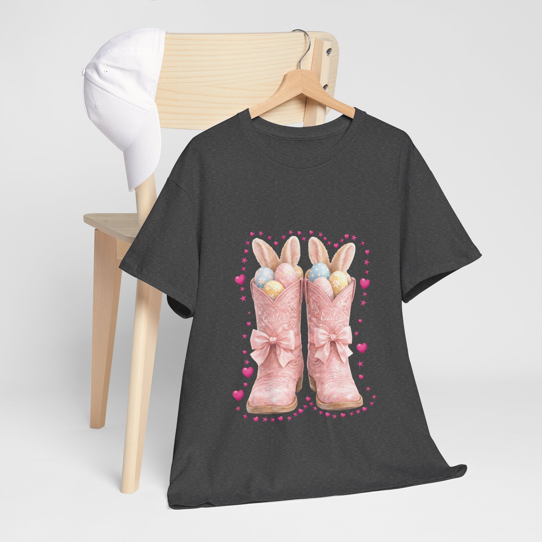 Easter Pink Western Boots Tee — Pastel Bunny Eggs & Bows Unisex Cotton Tee