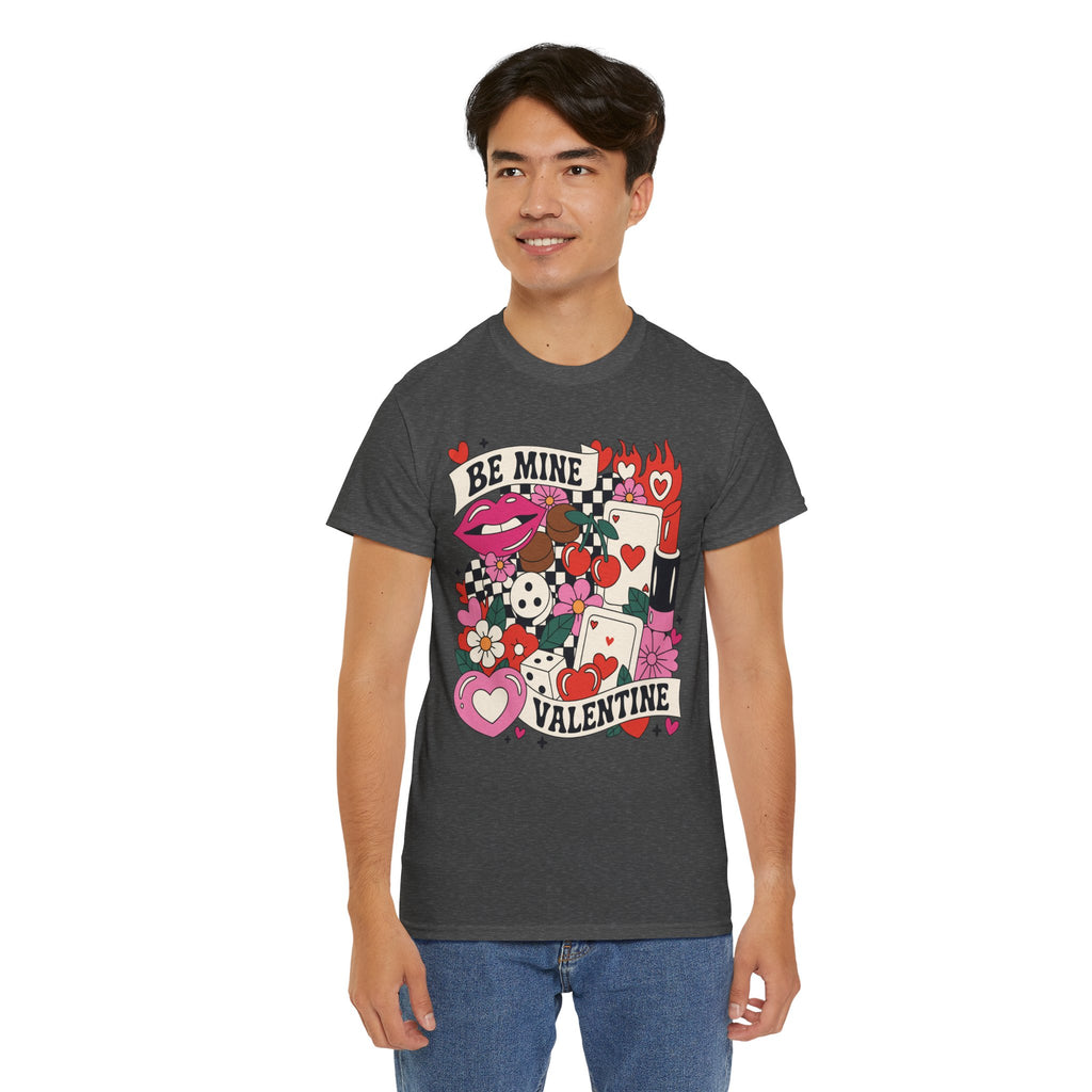 Be Mine Valentine Pop-Art Tee — Lips, Cherries & Retro Valentine Collage...Unisex Cotton Tee
