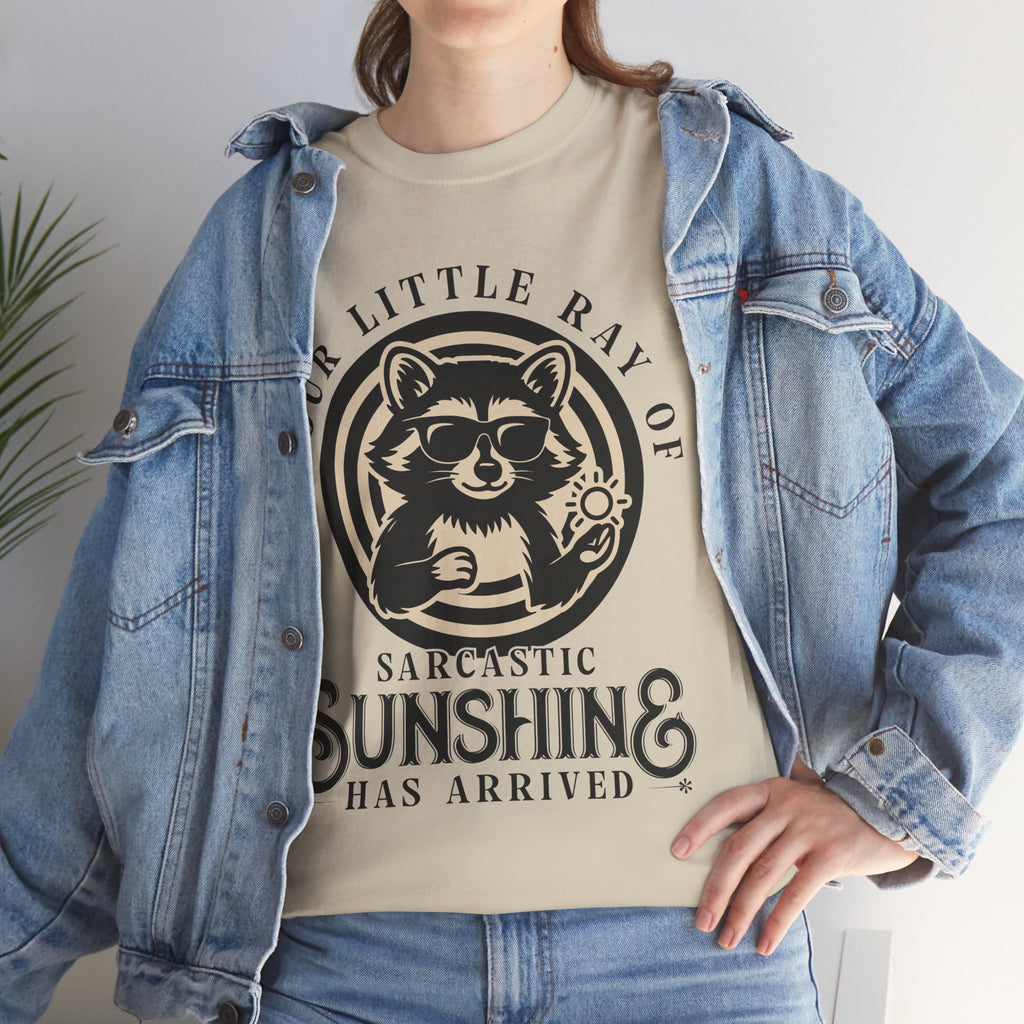 Cool Raccoon Sunglasses T-Shirt — Raccoon Holding Sun Graphic Unisex Cotton Tee