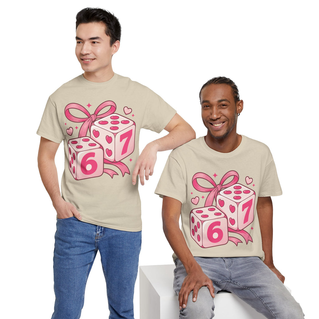 Lucky Love Dice T-Shirt — Pink Heart Dice with Bow..Unisex Cotton Tee