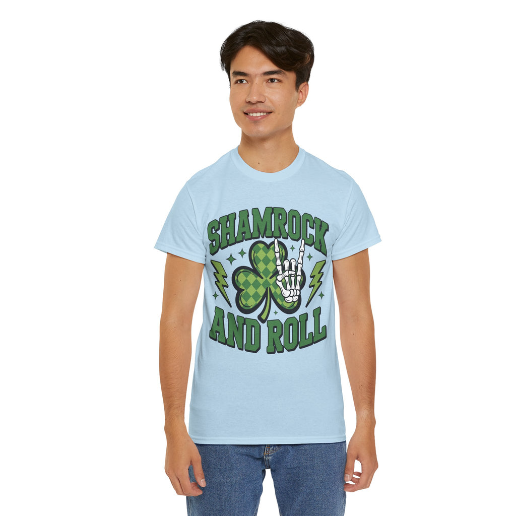 Shamrock and Roll Tee — Skeleton Hand & Lightning St. Patrick’s Rock Unisex Cotton Shirt