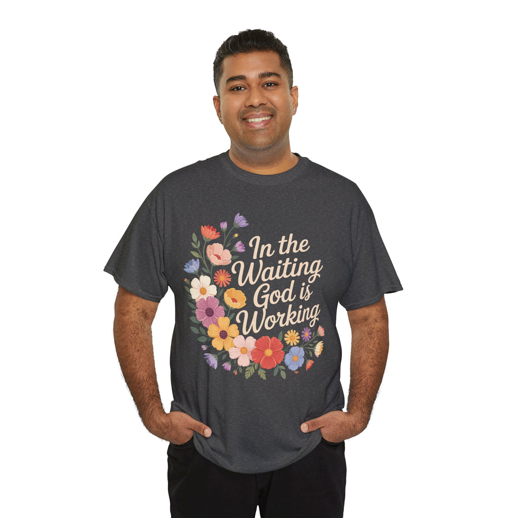 Pastel Floral “In the Waiting God Is Working” Unisex Cotton T-Shirt