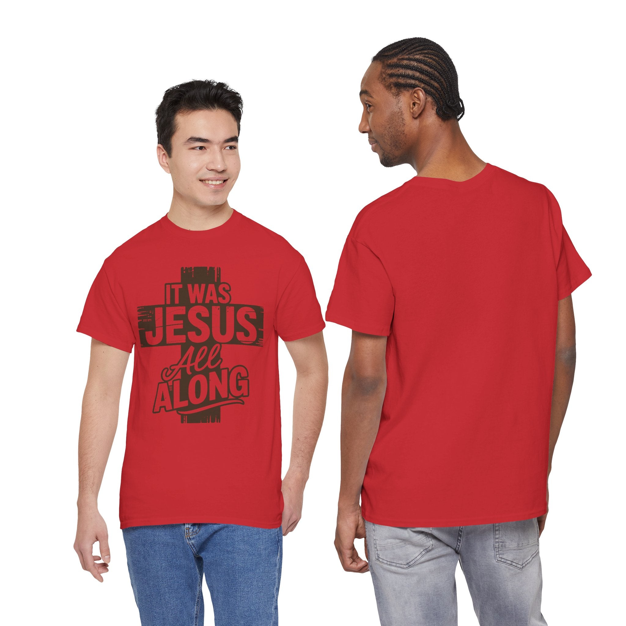 It Was Jesus All Along T-Shirt — Rustic Brown Cross Christian Unisex Cotton Tee
