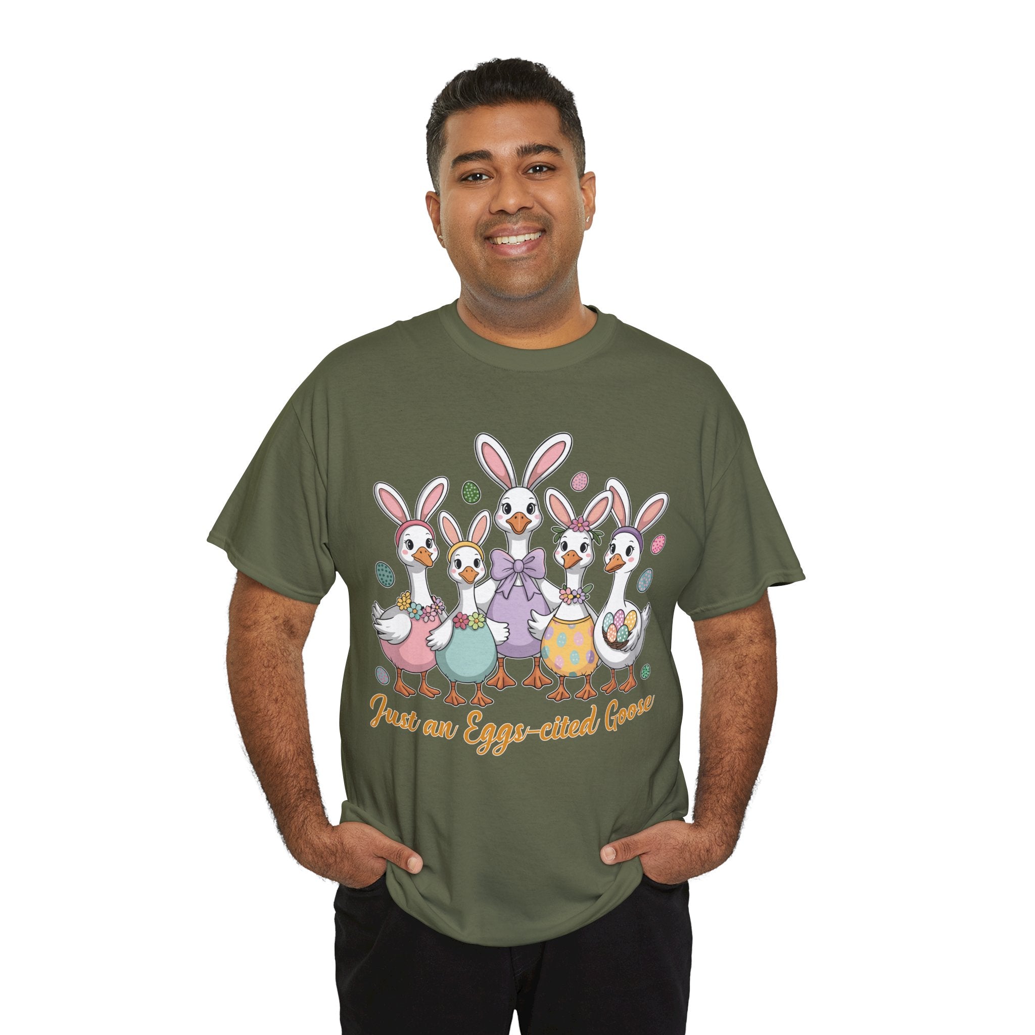 Just an Eggs-cited Goose Easter Tee — Funny Geese in Bunny Ears Unisex Cotton Tee