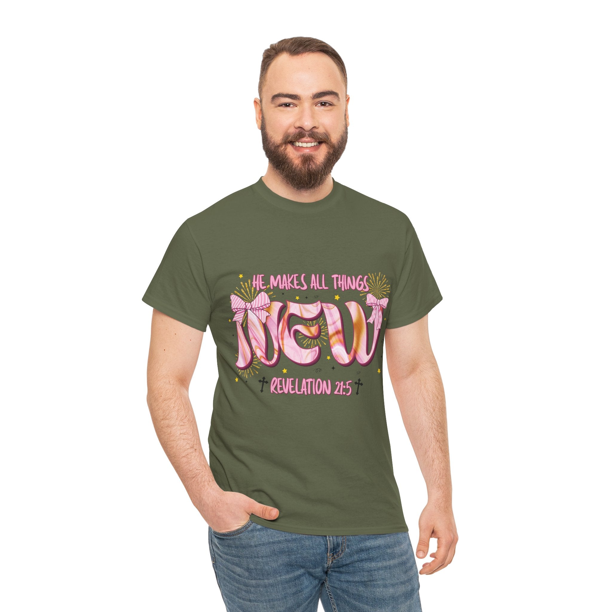 Christian Marble Tee — “He Makes All Things New” (Revelation 21:5)... Unisex Cotton Tee