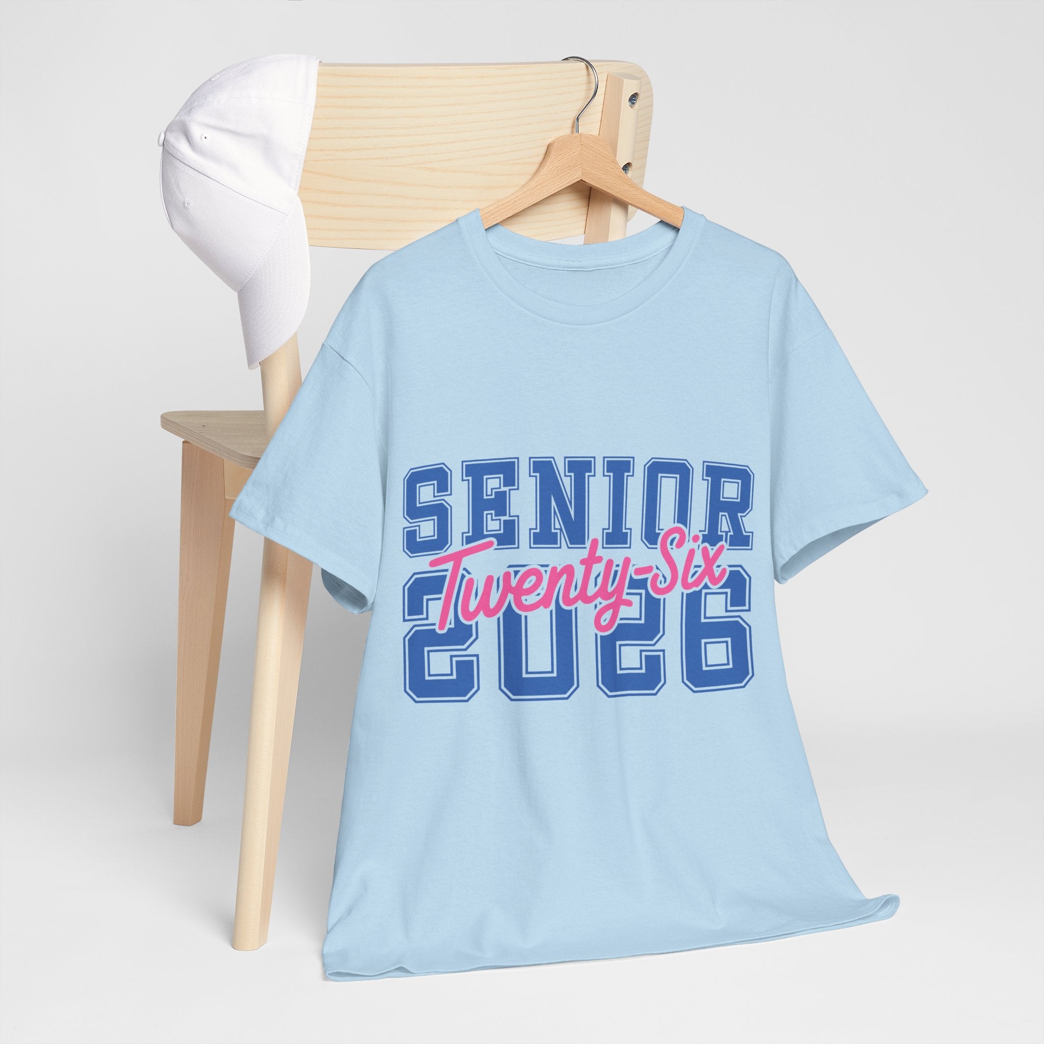 Senior 2026 Tee — Pink Varsity Block with Blue Script Overlay Unisex Cotton Tee