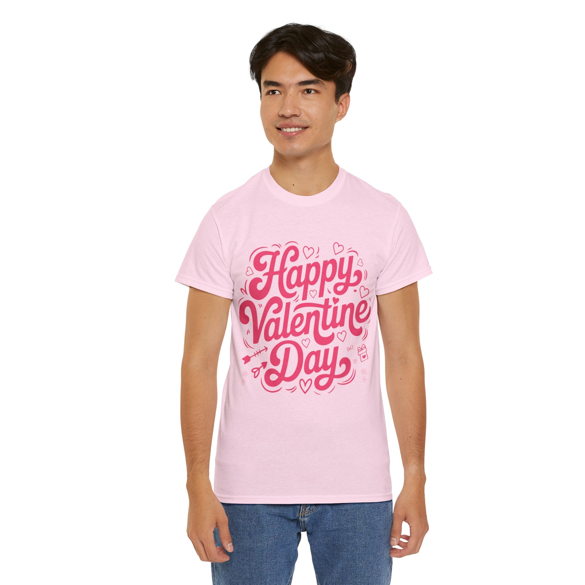 Happy Valentine Day Tee — Pink Heart & Love Icons Valentine's Unisex Cotton Shirt