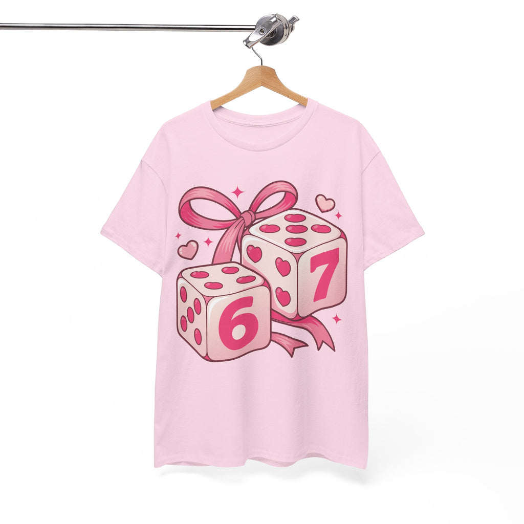 Lucky Love Dice T-Shirt — Pink Heart Dice with Bow..Unisex Cotton Tee