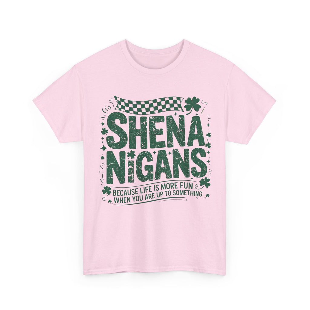 Shenanigans Clover Tee — Bright Green St. Patrick’s Day Shirt with Checkered Flag Unisex Cotton Tee