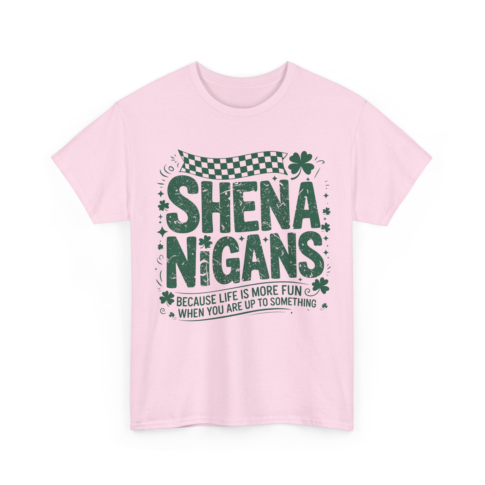 Shenanigans Clover Tee — Bright Green St. Patrick’s Day Shirt with Checkered Flag Unisex Cotton Tee