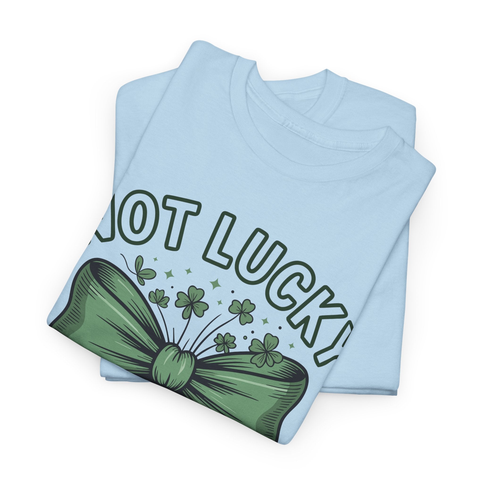 Not Lucky, Simply Blessed T-Shirt — Green Bow & Clovers St. Patrick’s Unisex Cotton Tee