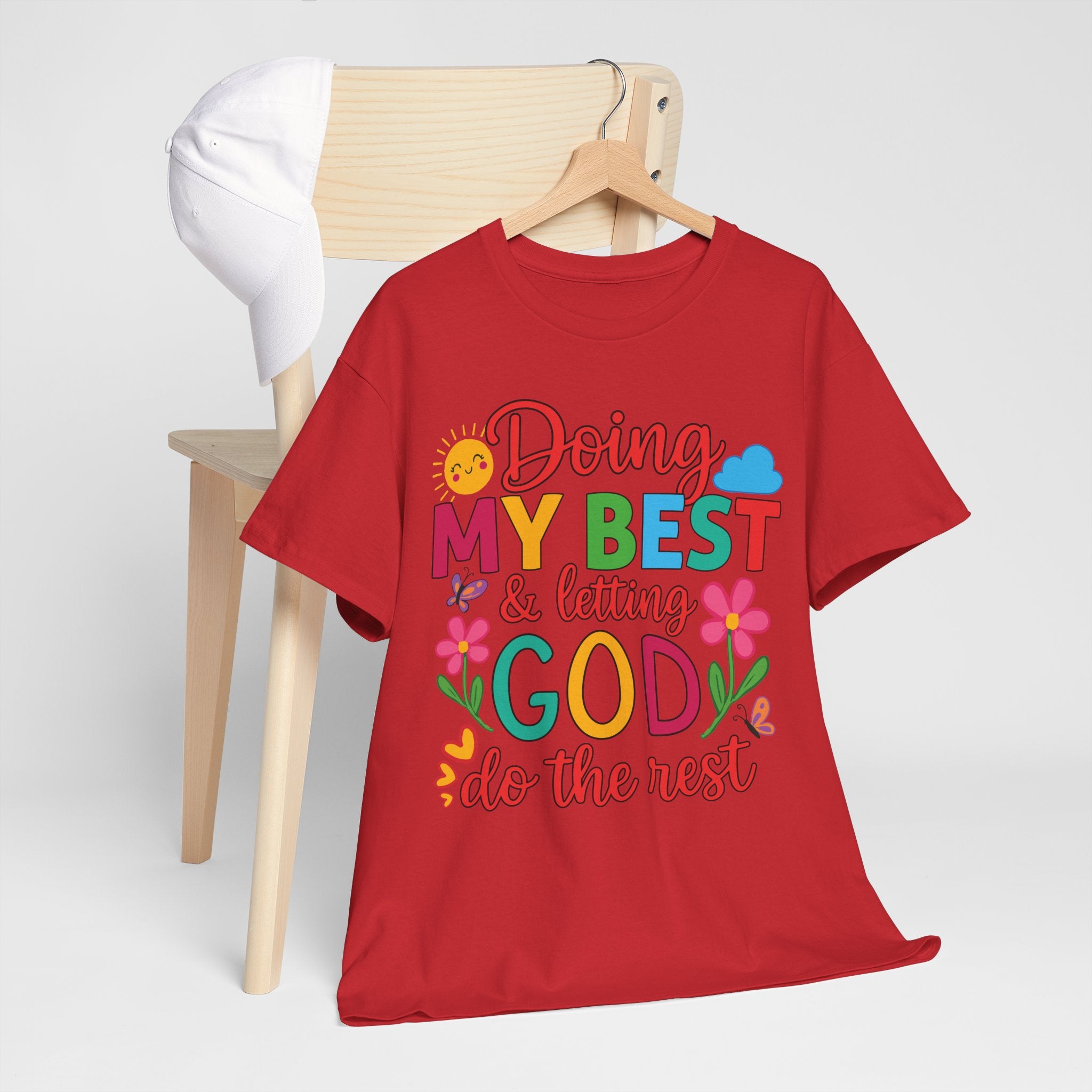 Doing My Best & Letting God Do The Rest T-Shirt — Floral Sun & Butterflies Inspirational Unisex Cotton Tee