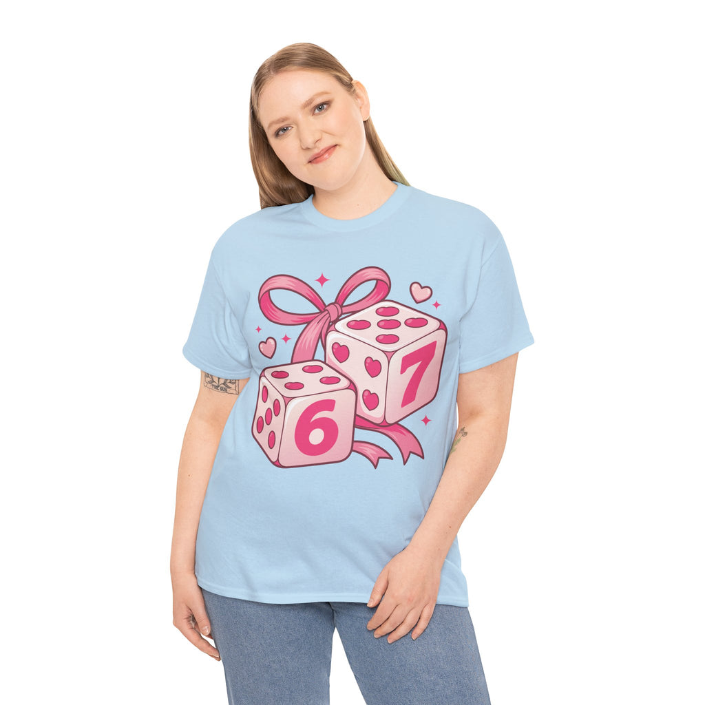 Lucky Love Dice T-Shirt — Pink Heart Dice with Bow..Unisex Cotton Tee